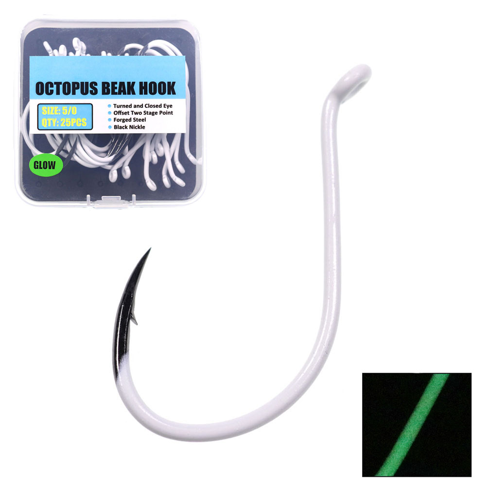 Fishing Hook Offset - 25 pz/scatola Luminoso In Acciaio Importato